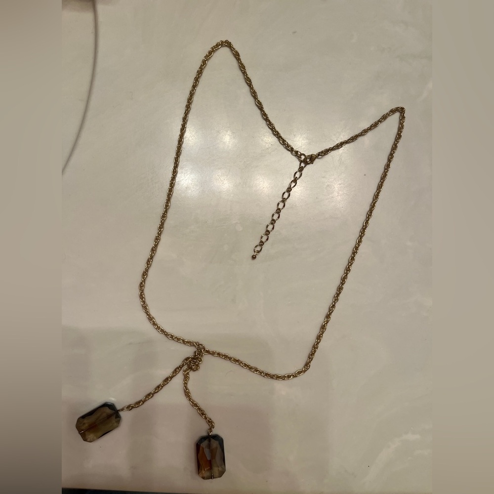 Gold-Tone Women’s Lariat Necklace with Brown Gem Drops